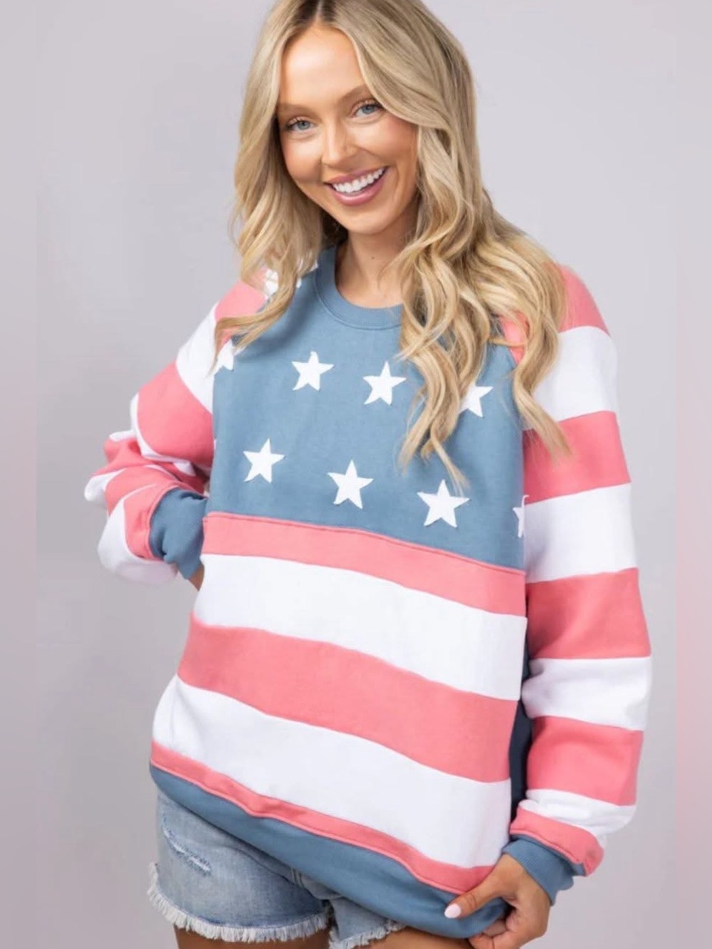 Simply Southern | Americana Crewneck Sweater - Red, White & Blue Stars Sz S